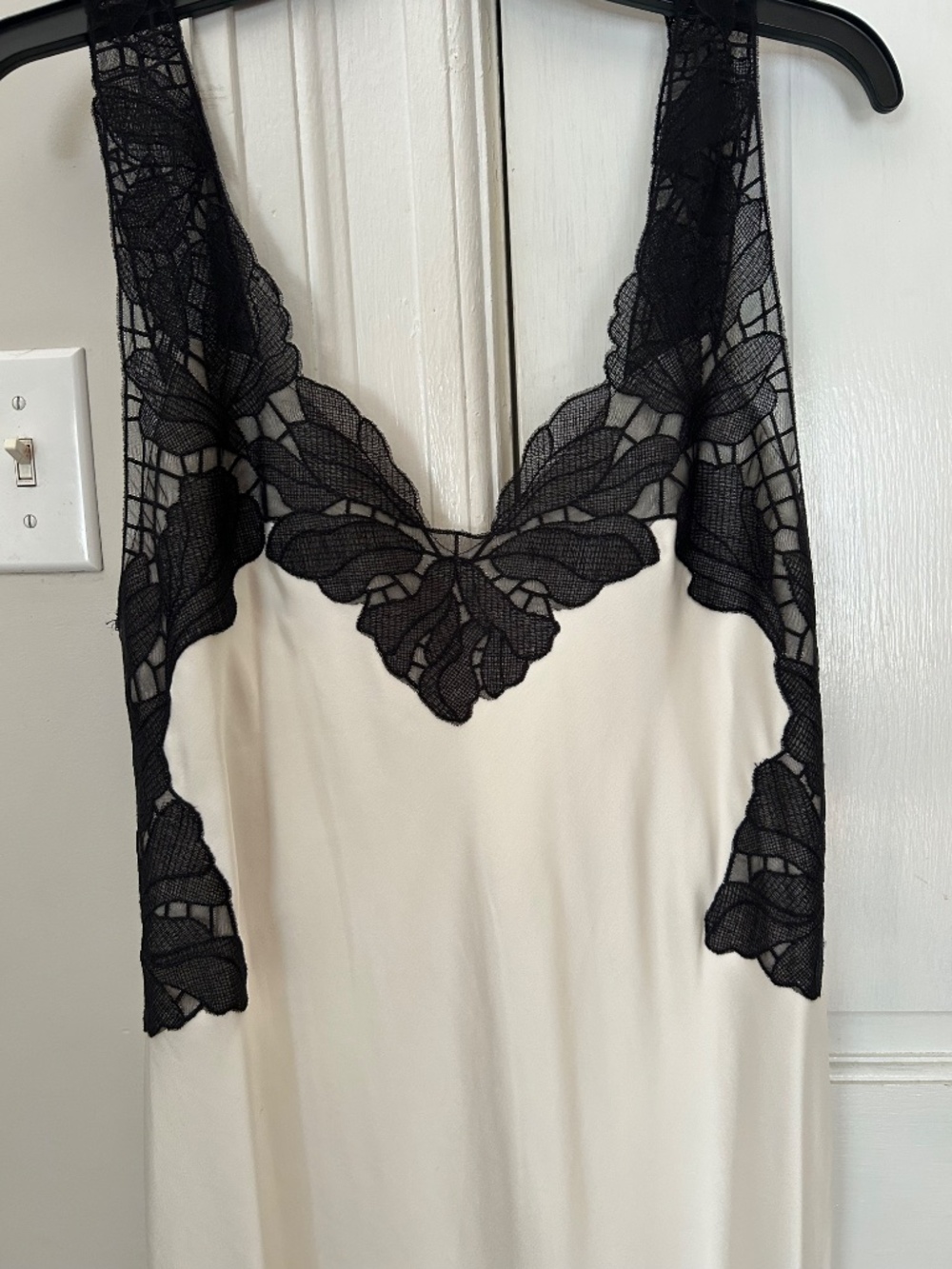 Simkhai Womens Gwynn Lace Trim Satin Midi Dress 8 Ivory/Black - $795 - Picture 6 of 7